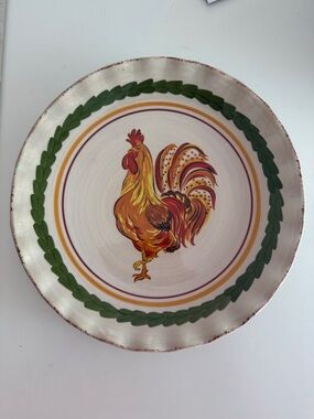 Williams Sonoma Rooster Ceramic Serving Plate - Green and Yellow Accents